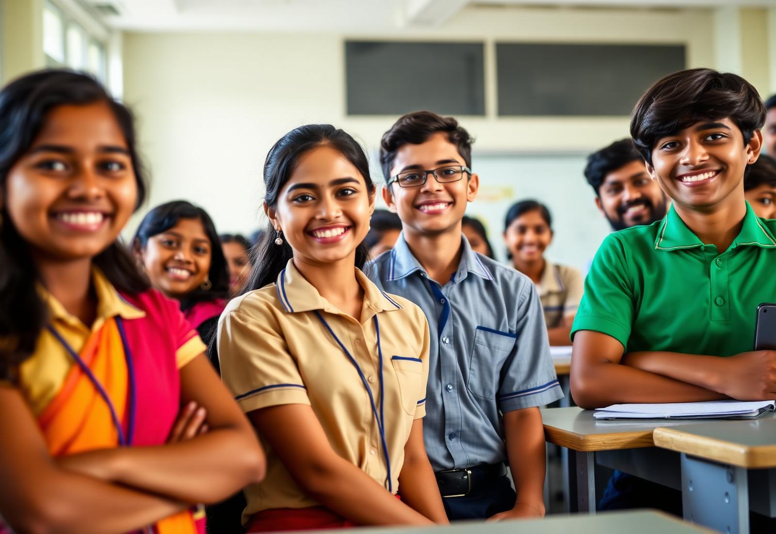 Students smiling together in a school classroom