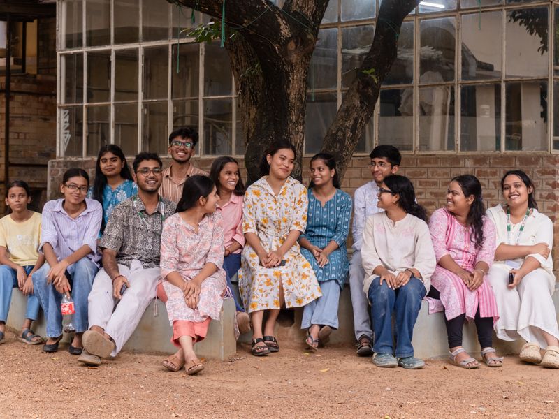 A group of Indian college students together on campus
